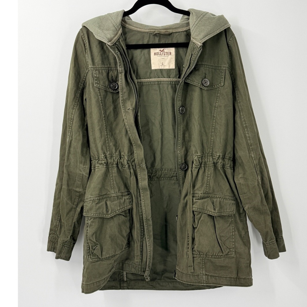 y2k Hollister Utility Jacket Womens sz L Bella Swan Green Hooded Military grunge
